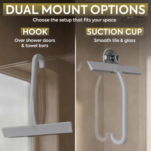 Image of GUTEWERK Shower Squeegee for Glass Doors, 10″ Gray with No-Drill J-Hook