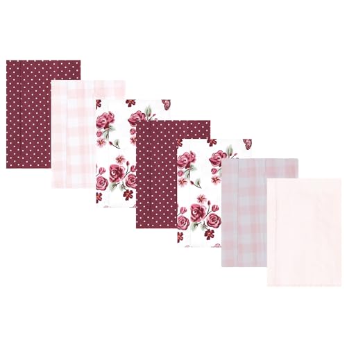 Image of Luvable Friends Hudson Baby Flannel Burp Cloths 7pk, Rose Garden
