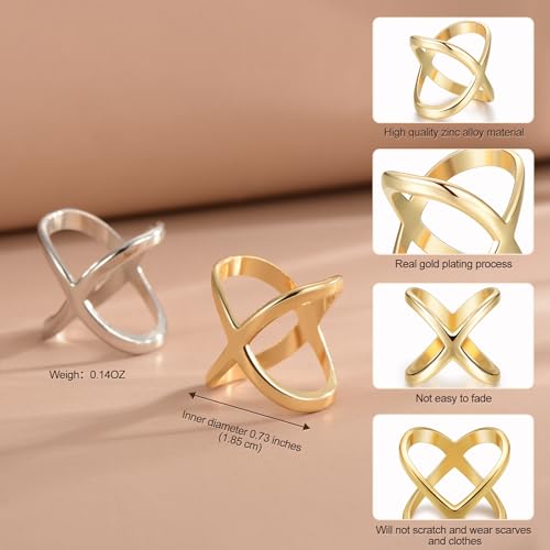 Image of SYWDUDUCLT Scarf Ring for Women's Shawl, Silk Neckerchief, Tshirt, Gold /Sivler, S /M /L, 2 Pcs
