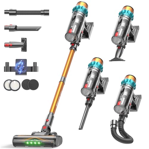 ElecKeys Cordless Vacuum Cleaner, 600W 50KPA 70Mins Self-Standing Vacuum Cleaners for Home, Stick Vacuum with Touch Screen, Upgraded Anti-Tangled Vacuum Cordless for Pet Hair, Floors, Carpets, Gold