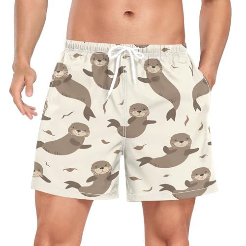 Otter Dancing Men's Swim Trunks with Liner Quick Dry Beach Shorts Swimwear Bathing Suit S-XXL