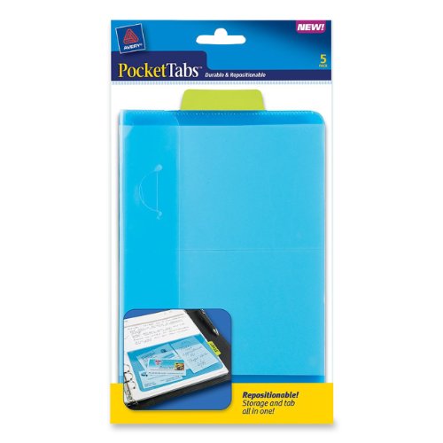 Avery PocketTabs, 5.125 x 8.315 Inches, Half-Page Size, Lime and Blue, 5 per pack (16366)