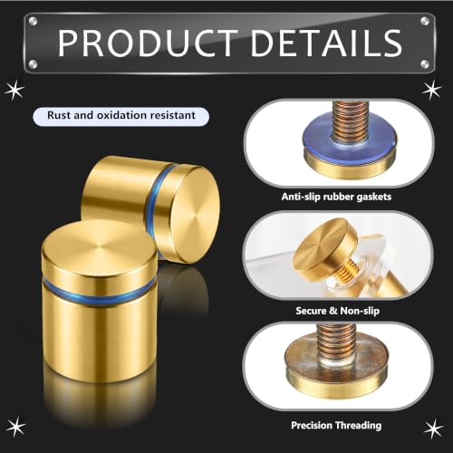 Image of Pelopy 24 Pcs Sign Standoff Screws Advertising Screws Stainless Steel Wall Standoff Mounts Glass Acrylic Nail (1 x 1 Inch,Gold)