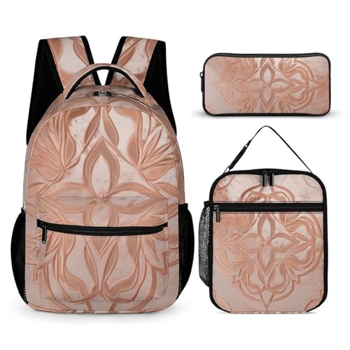 Rose Gold Backpack Set Lightweight Bag Lunch Box Pencil Bags for Women Men Bookbags 3 in 1