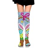 SESLFLKPJK Fashion Knee Cushion Crew Socks for Women Girls, Moisture Wicking Easter Rabbit Eggs Art No Show Socks for Cosplay Skiing Football
