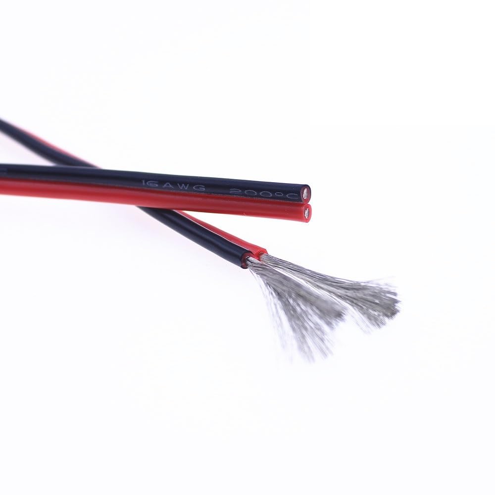 Przewód elektryczny, Przewód silikonowy 2-żyłowy 12/14/16/18/20/22AWG z miękkiego silikonu, czarno-czerwony, 2-pinowy, równoległy(12 AWG)