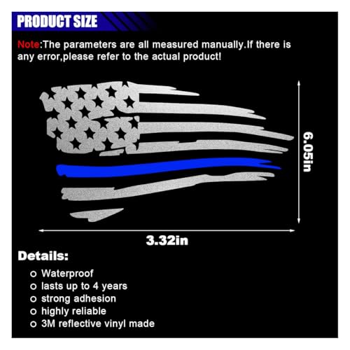 Image of American Flag Sticker Decal, Waterproof Vinyl Police Badge Decal, Thin Blue Line Sticker Support Police Law Enforcement for Cars, Trucks, Laptops, Tumblers (Reflective White&Blue)