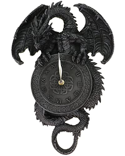 Splendide horloge murale style gothique - Motif dragon et croix