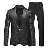 MOGU Mens 2 Piece Paisley Suit Shawl Lapel Tuxedo Slim Fit Vintage Dinner Jacket Pants for Wedding Daily Prom 40 Black