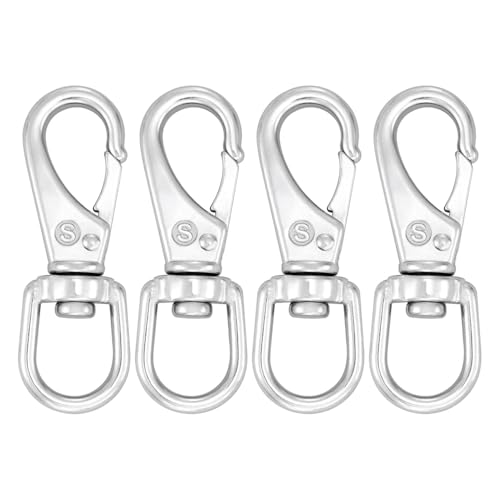 SHONAN Stainless Steel Flag Clips for Flagpole Rope- 4 Pack 3.5 Inch Swivel Snap Hook Flag Pole Clips Diving Clips Spring Hooks for Dog leashes Keychains Boat Ropes Bird Feeders