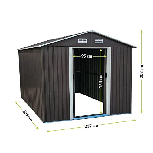 MAJOWO Metall Gerätehaus, Geräteschuppen mit Schiebetür, Geräteschrank für Garten, Gartengerätehaus mit Satteldach… – Bild 4