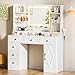 COMHOMA Makeup Vanity Desk with Mirror and Lights, Large Vanity Table with 6 Drawers & 1 Storage Cabinet, White Bedroom Dresser Table for Girls, 3 Color Modes Adjustable Mirror, White