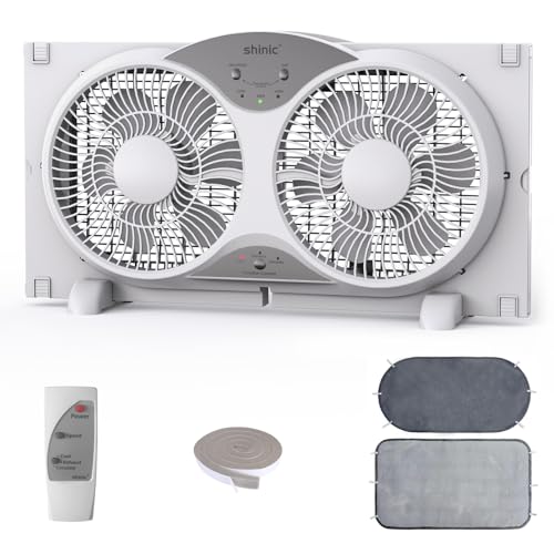 shinic 2026 9 Inch Twin Window Fan – Quiet, Reversible Airflow, 3 Speeds, Adjustable Width...