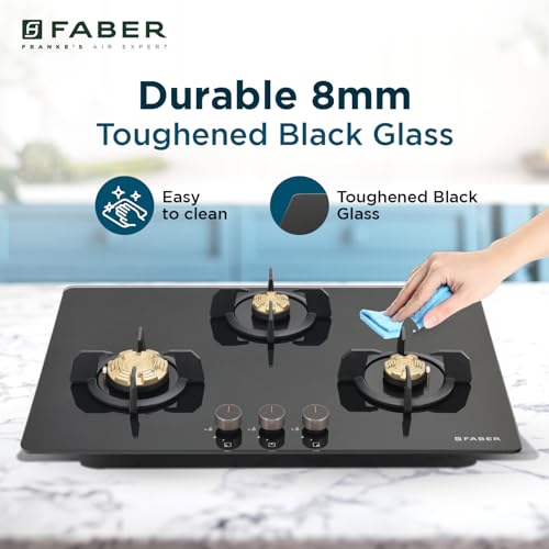 Faber 3 Burner 78Cm HOB |Auto Ignition | HOB PRIME HT783 CRS BR CI AI |Metal Knobs| Cast Iron Pan Support|HOB/Cooktop Hybrid|Black Glass Finish |5... - Image 3