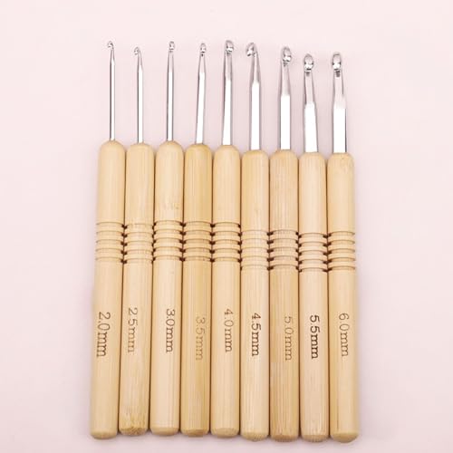 Conjunto de 9 agulhas de crochê, cabo de bambu, ferramentas de tricô, ferramentas de tricô ergonômicas, cabo de madeira, conjunto de agulhas de crochê