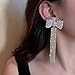 Wiwpar Long Fashion Bow Tassel Earrings Full Diamond Earrings Rhinestone Long Tassels Dangle Earrings Silver for Women