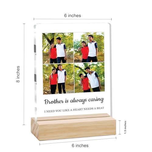 Image of Giftplease Customized Photo And Text Frame With Wooden Stand | Personalised Printed Photo Frame | Gift For Brother | Birthday | (Transparent, 5MM, 6 * 8 Inches), Tabletop BG 06