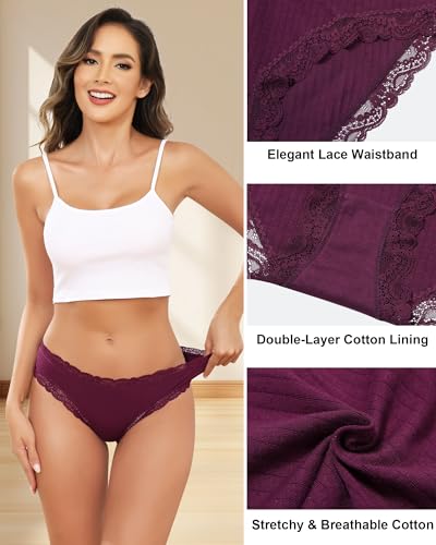 Image of Aijolen Women's Cotton Bikini Underwear Soft Low Waist Panties Cheeky Lace Underpants S-XXL