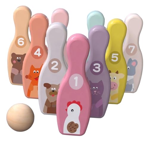 Yardwe 1 Juego Bolos para Toys Family Games Party Games Juguete de Bolos Kit de Juego de Bolos los lanzan Juguete Deportivo Interactivo de Madera Colorful