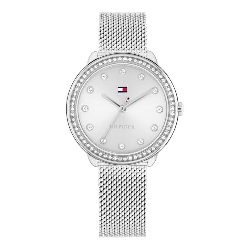 Tommy Hilfiger Uhr mit DREI-Zeiger-Quarzwerkfür Damen mit Silbernes Edelstahl-Mesh-Gliederarmband - 1782698