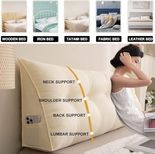 Image of aeTHEric Triangular Headboard Pillow /Wedge Pillow /Backrest Reading Bolster /Triangular Pillow Sofa Back Soft Pack Bed Large Protection Waist (100cm x 20cm x 50cm)