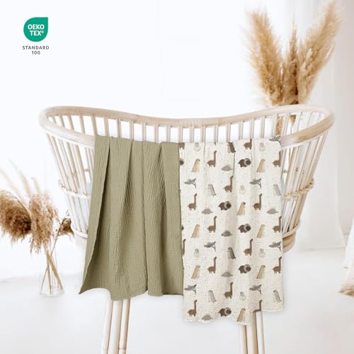 Image of lulumoon Baby Muslin Swaddle Blankets: Soft Receiving Blanket for Newborn - Cotton Swaddling Blanket for Neutral 2Pack(Dinosaur)
