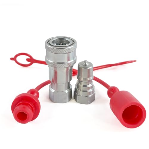 Image of 1 /4 inch NPT ISO 7241-B Hydraulic Quick Disconnect Coupling /Coupler Set w /Dust Caps