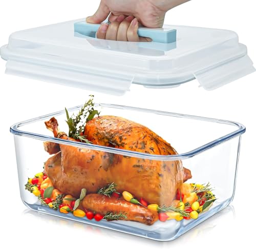 Grand Conteneur en Verre de 6 L avec Couvercle 26 Tasses, Boîte Alimentaire Hermétique Extra Large, Récipient de Conservation pour Marinades, Poulet Rôti,...