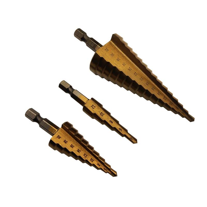 Set de 3 brocas escalonadas HSS recubiertas de titanio 4-12/20/32 mm miniatura 3