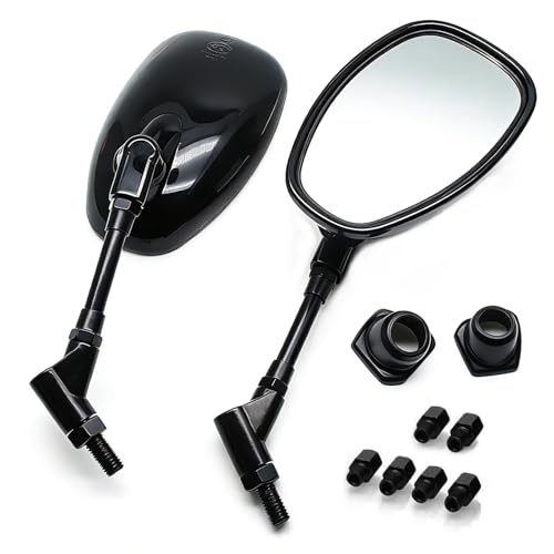 Image of MZS Motorcycle Rear View Mirrors, Universal 10MM 8MM Handlebar Rearview Side Mirror Adjustable Black Compatible with Cruiser Chopper Touring Street Naked Bike Scooter