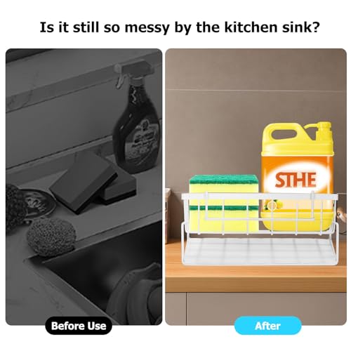 Kitchen Sink Caddy Organizer Sponge Holder Dishcloth Hanger Multifunctional Sink Storage Rack with Automatic Drain Tray for Kitchen and Bathroom Supplies - Image 5