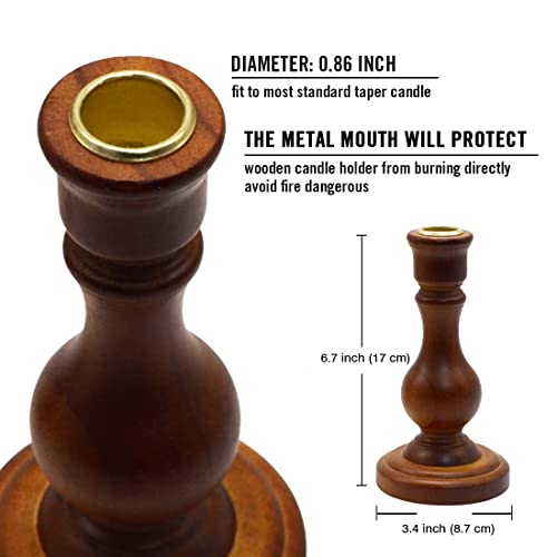 Rustic Tall Wooden Candlesticks, Taper Candle Holder Stand, Rounded Turned Columns Country Style For Fireplace Mantel Home Decor, Set Of 2 #TOP2