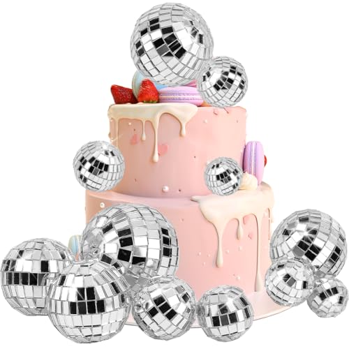 CRASPIRE 11Pcs 5 sizes Disco Ball Cake Topper Sliver Mini Disco Balls Decoration Disco Theme Accessories for Birthday Cake Party 70s Theme Party Favor Cake Disco Ball Party Decorations
