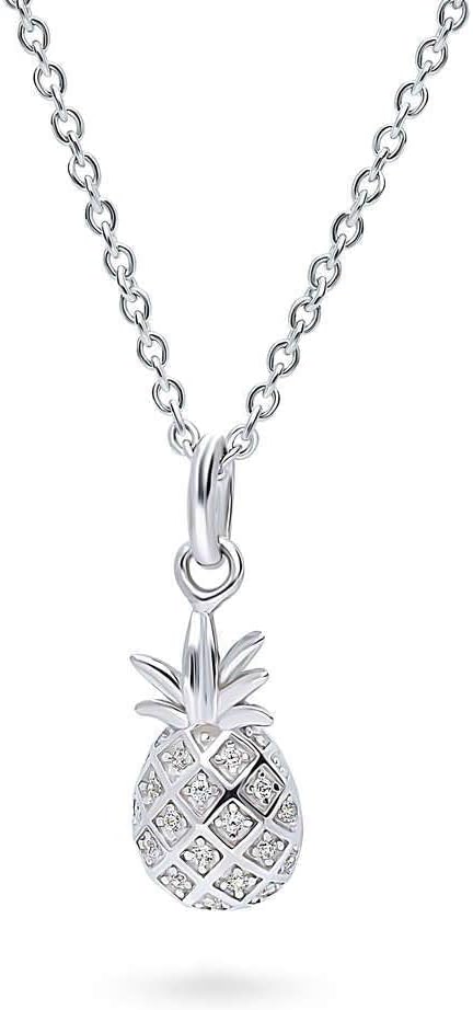 BERRICLE Sterling Silver Pineapple Cubic Zirconia CZ Fashion Pendant Necklace for Women 16 inch (Yellow Gold Flashed, Rhodium Plated)