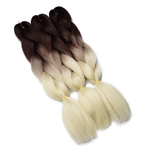 Synthetic Yaki Straight Ombre Jumbo Braiding Hair Extensions High Temperature Fiber Crochet Braids Hairstyles (Brown Blonde)