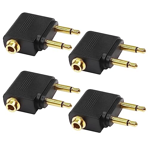 MEIRIYFA Aircraft Flight Headphone Adapter, Double 3,5 mm mâle à 3,5 mm Femelle Aircraft Headphone plaqué Or Adaptateur Casque - Pack de 4