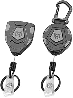 MNGARISTA Heavy Duty Retractable Keychain, Belt Clip Ver. & Carabiner Ver., 8 oz Retraction, 80cm Steel Rope, Tactical ID Badge Reel with Key Chain Retractor, 2-Pack
