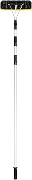 Review GYMAX Snow Roof Rake, 21ft Telescoping Aluminum Snow Rake for House Roof, Scratch-Free Snow Roof Shovel with Large Blade & Twist-N-Lock Handle for Roof Car Snow/Leaves/Debris Removal (Black+Yellow)