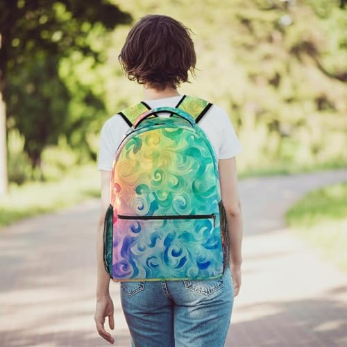 Mochila escolar multicolor de 40cm con textura de remolino para laptop y libros 6