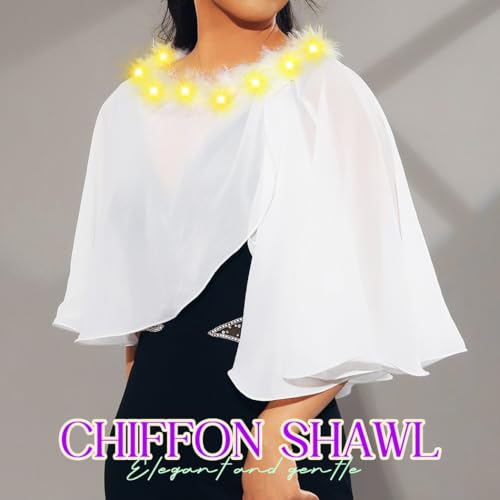 EVILD Women's Shawl Wraps Light Up Evening Dress Capelet Shrug Prom Chiffon Cape3