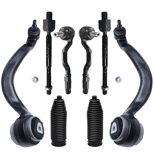 Image of Detroit Axle - 8pc Front End Suspension Kit for 2007-2013 BMW X5 2008-2014 X6, 2 Lower Forward Control Arms with Ball Joint 4 Outer Inner Tie Rods 2 Boots 2009 2010 2011 2012 Replacement