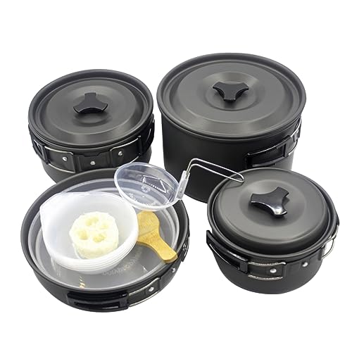 NULYLU Portable Picnic Cooking Set for 4-5 People -in-one Camping Cookware Compact Design Mesh Bag for Outdoor Cooking Essential