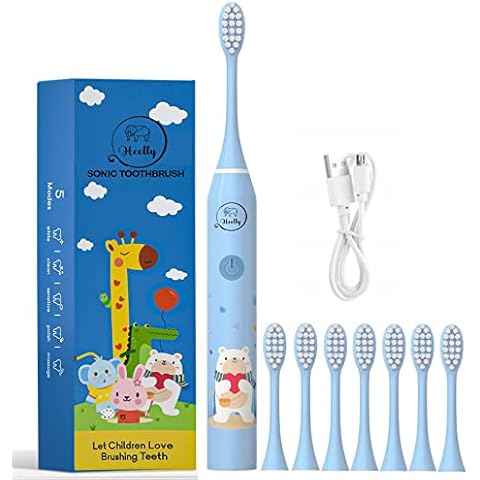 Kinder Sonic elektrische Zahnbürste ab 2-15 jahre Kinderzahnbürsten Elektrisch, 8 Bürstenköpfe mit 30s Erinnerung, 2 Minuten Timer, 5 Modi, Wasserdicht Baby Schallzahnbürste Mädchen Jungen Cover