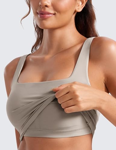 Image of CRZ YOGA Butterluxe Square Neck Crop Tank Top | Light Support, Removable Pads, Yoga, Extremely Soft, Wide Straps, Longline Sports Bras for Women