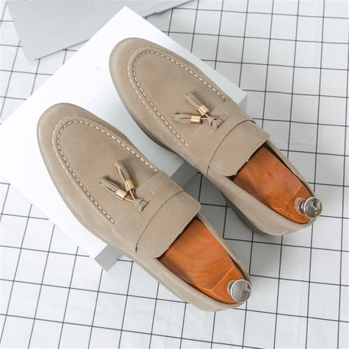 Men's Suede Leather Slip On Penny Dress Loafers Shoes with Tassels Lightweight Retro Casual Flats Tuxedo Shoes for Prom Wedding Office Work3