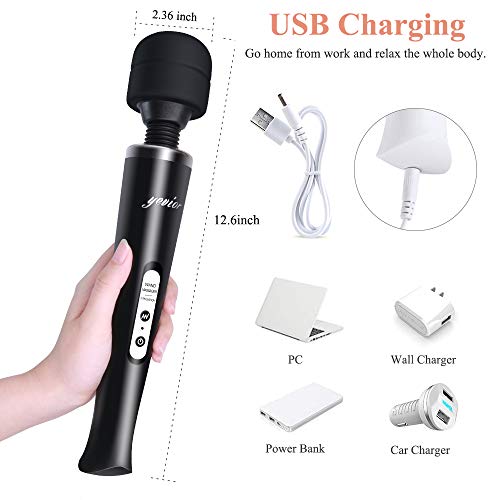 Image of YEVIOR Cordless Personal Electric Massager Wand with 10 Powerful Pulse Settings, Rechargeable Handheld Back Vibrating Massager for Deep Muscles Pain Relief (Black)