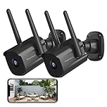 Septekon Security Camera Outdoor CCTV Camera 2 Pack, 2K Dual Antenna WiFi Home Surveillance Cameras with IP66 Waterproof, Night Vision, AI Motion Detection, 2-Way Audio, Black