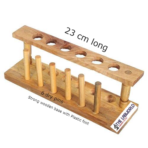 Labworld Wooden Test tube stand holder 6 holes and 6 drying pins for test tubes for industrial,pathology and scientific laboratories - Image 2 thumbnail