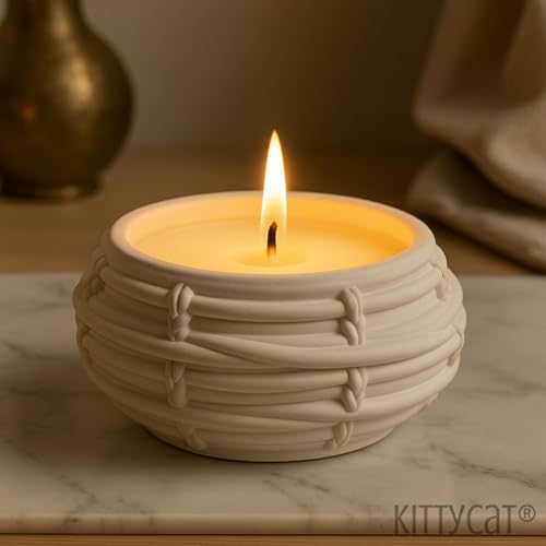 Image of Kitty Cat Aesthetic Soy Wax Scented Candles | Reusable Concrete Sea Shell Jars | Vanilla Aroma | 12+ Hours Burn Time | Perfect Home Decor for Bedroom, Office & Hostel (Bird Nest Candle)