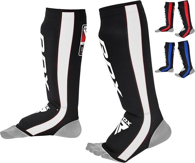 RDX T6 Shin Instep Guards for MMA, Muay Thai, Kickboxing – Durable Training & Sparring Shin Pads with Foot Shield (WHITE, L/XL)